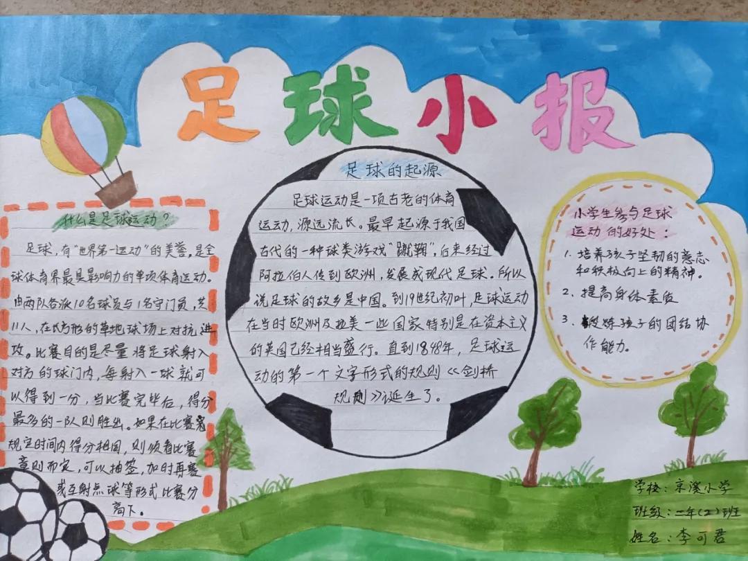 二年級足球手抄報繪畫（我館聯合京溪小學開展“走進足球世界·共創足球文化”手抄報活動）