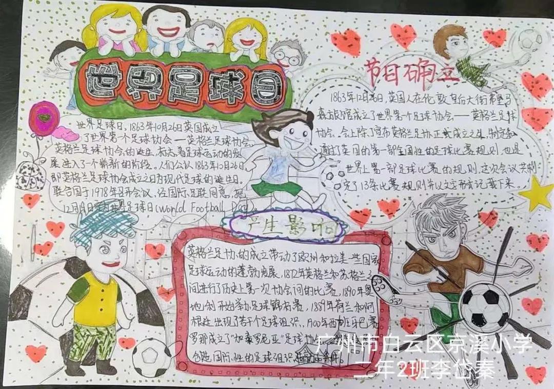 二年級足球手抄報繪畫（我館聯合京溪小學開展“走進足球世界·共創足球文化”手抄報活動）