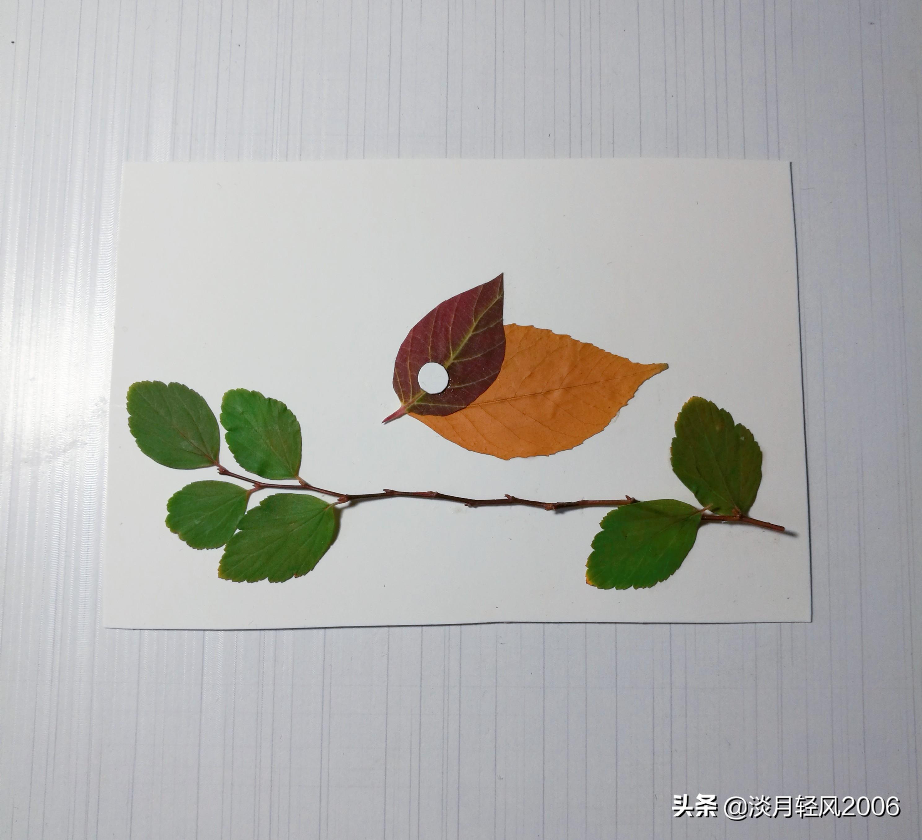 樹葉畫手工貼畫（幼兒手工，簡單葉貼畫，樹葉貼小鳥教程，孩子一學就會）